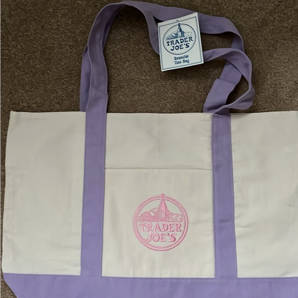 Trader Joe's Cream and Lavender Tote Bag